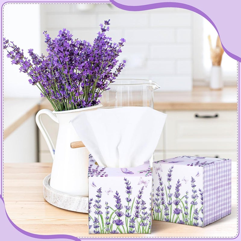 Fourluoo 12 Pack Fall Lavender Facial Tissues Cube Boxes 600 Sheets 3 Ply Small Purple Flower Floral Face Tissues Bulk for Autumn Car Bedroom Supplies - Image 4